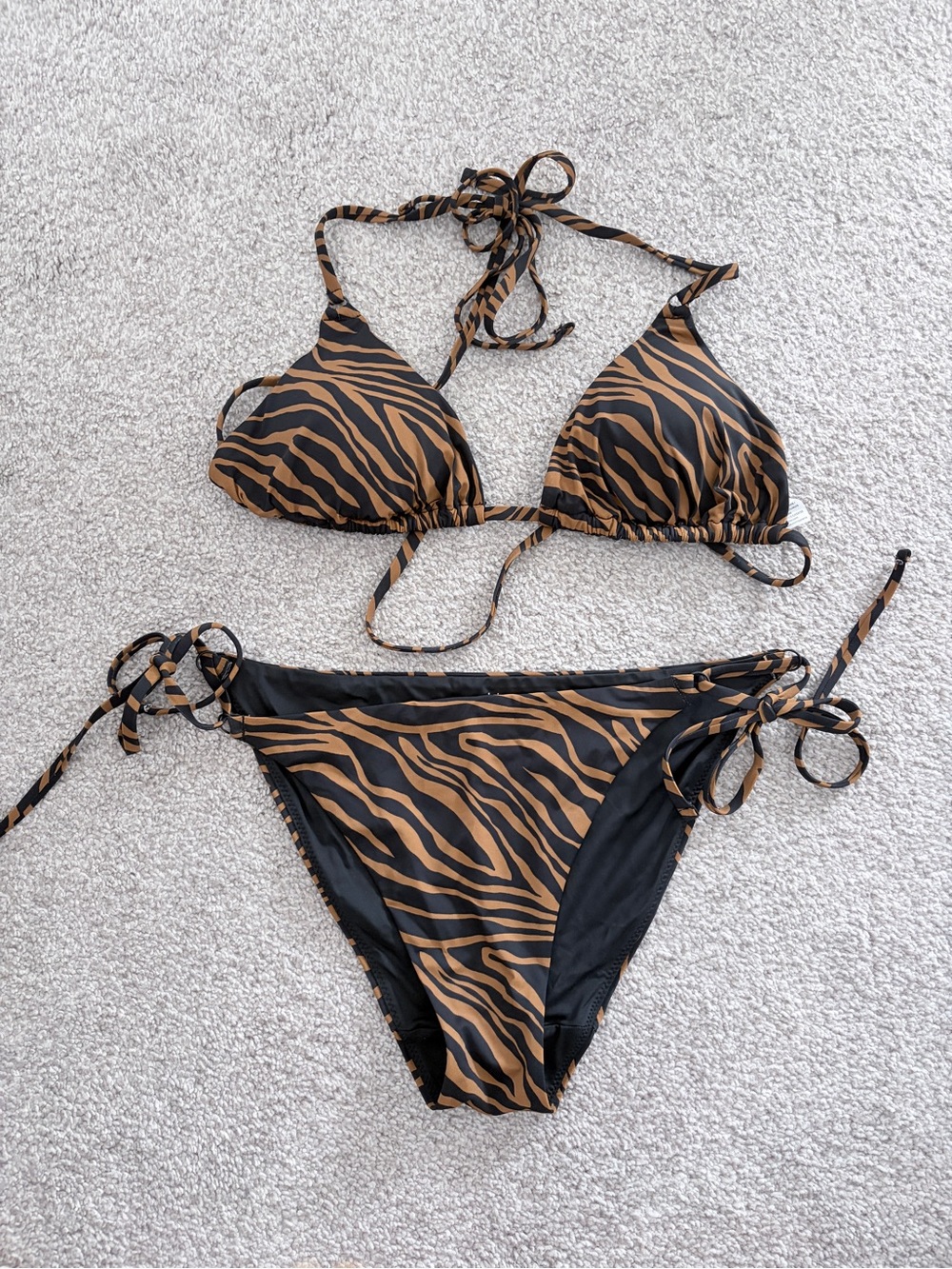KNIX Brown Zebra Print String Bikini Set